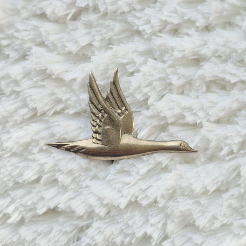 Vintage Sterling Silver Flying Goose Pin Brooch